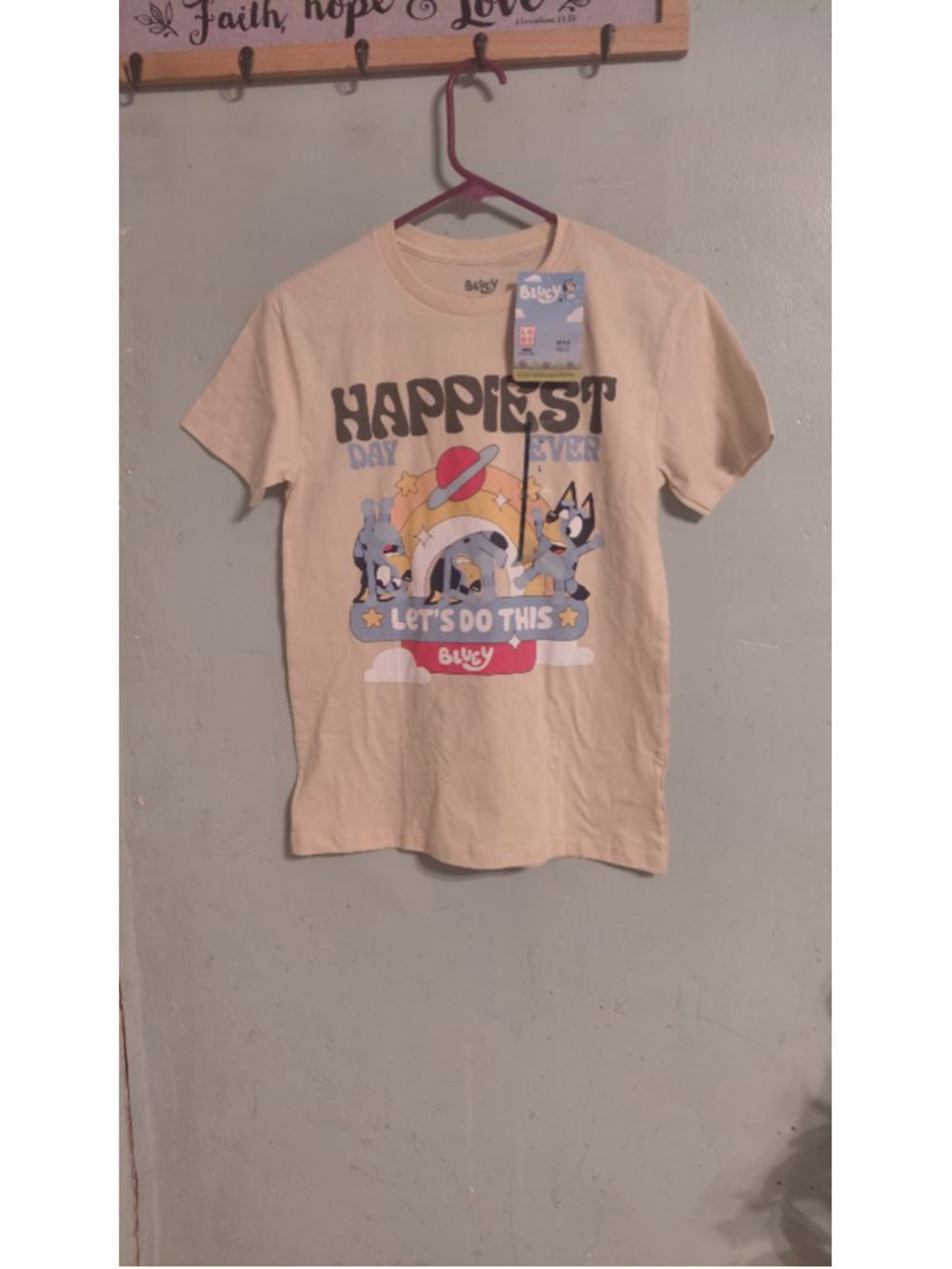 Boys Bluey Beige Short Sleeve Tee L with Bluey Graphic
